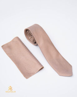 Ensemble cravate et mouchoir beige - CV1296