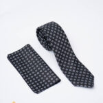 Black tie and handkerchief set with pattern - CV1305