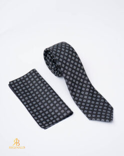 Black tie and handkerchief set with pattern - CV1305