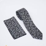 Black tie and pocket square set with pattern - CV1307