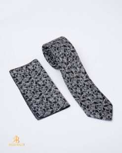 Black tie and pocket square set with pattern - CV1307