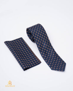 Ensemble cravate et mouchoir, bleu marine à motifs - CV1309