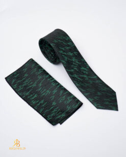 Set cravatta e fazzoletto verde con motivo nero - CV1286