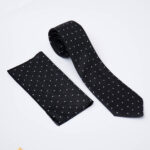 Set Cravata si batista, Neagra cu punte albe - CV1311