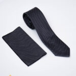 Conjunto de corbata y pañuelo negro estampado - CV1314