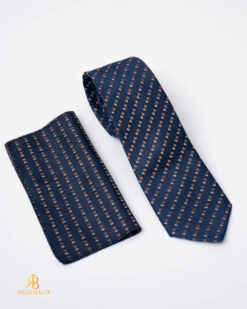 Tie and pocket square set, Navy blue with pattern - CV1287