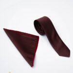 Set cravatta e fazzoletto in raso color vinaccia - CV1327