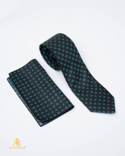 Set Cravata si batista verde cu model - CV1289
