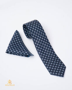 Set Cravata si batista, bleumarin cu model- CV1292