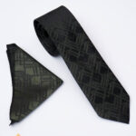 Green tie and pocket square set with black pattern - CV1293