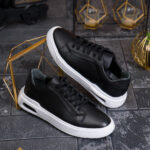 Sneaker de barbati, negri cu talpa alba, din piele naturala- P2086