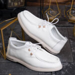 Mocasini de barbati casual, Albi cu siret, piele naturala– AD975