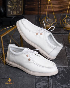 Mocassini casual da uomo, bianchi con lacci, in pelle naturale – AD975