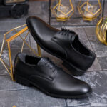Pantofi bărbătești clasici Cap Toe – Piele ecologică neagră - P2073