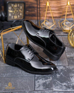 Pantofi de barbati, negru, lacuiti, din piele ecologica- P2071