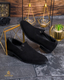 Pantofi de bărbați / Loafers din piele intoarsa cu accesoriu- P2070