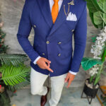 Sacou de bărbați, Double Breasted, Bleumarin cu nasturi aurii,Slim Fit - SC1130