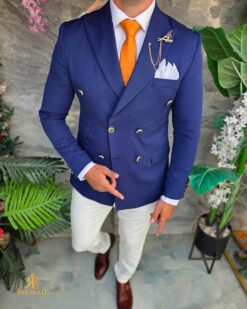 Sacou de bărbați, Double Breasted, Bleumarin cu nasturi aurii,Slim Fit - SC1130