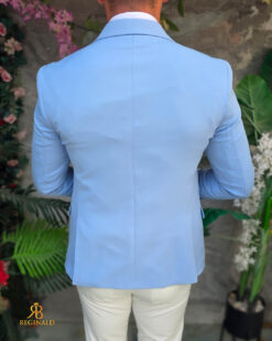 Sacou de bărbați, Double Breasted, Baby Blue cu nasturi aurii,Slim Fit - SC1131 - Image 8