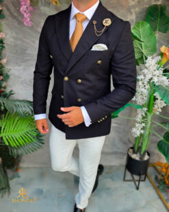 Sacou de bărbați, Double Breasted, Negru cu nasturi aurii,Slim Fit - SC1133 - Imagen 4