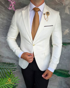 O perspectivă alternativă asupra modelului Sacou de bărbați, Slim Fit, Alb-ivoire-SC1134