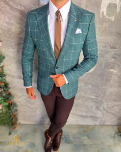 O perspectivă alternativă asupra modelului Sacou de bărbați, Slim Fit, Verde in carouri- SC1141