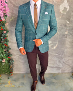 Sacou de bărbați, Slim Fit, Verde in carouri- SC1141