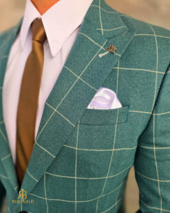 Sacou de bărbați, Slim Fit, Verde in carouri- SC1141 - Image 4