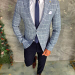 Sacou de bărbați, Slim Fit, Gri-albastrui in carouri- SC1138