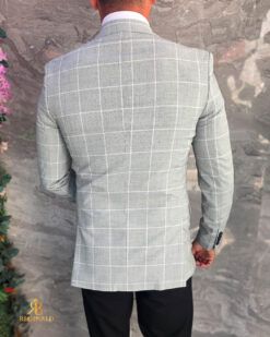 Sacou de bărbați, Slim Fit, Gri in carouri- SC1143 - Imagen 7
