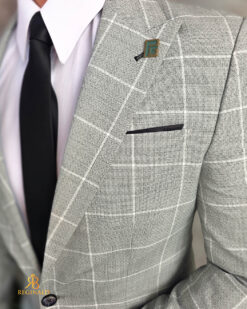 Sacou de bărbați, Slim Fit, Gri in carouri- SC1143 - Imagen 6