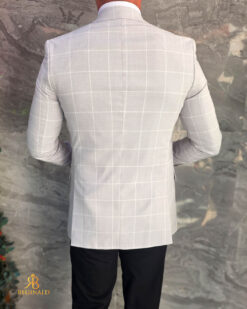 Sacou de bărbați, Slim Fit, Gri deschis in carouri- SC1144 – Image 8