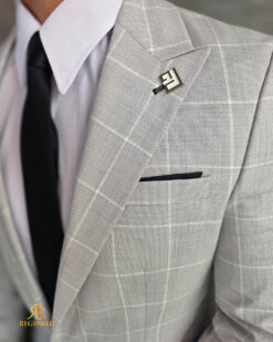 Sacou de bărbați, Slim Fit, Gri deschis in carouri- SC1144 – Image 7