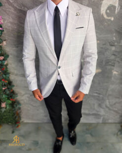 O perspectivă alternativă asupra modelului Sacou de bărbați, Slim Fit, Gri deschis in carouri- SC1144