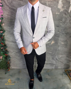 Sacou de bărbați, Slim Fit, Gri deschis in carouri- SC1144