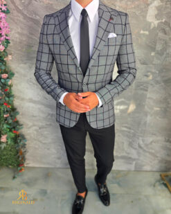 Sacou de bărbați, Slim Fit, Gri inchis in carouri- SC1145 – Image 5
