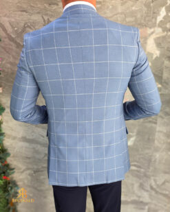 Sacou de bărbați, Slim Fit, Albastru deschis in carouri- SC1139 – Image 6