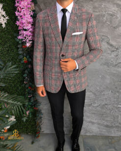 Sacou de bărbați, Slim Fit, Roz in carouri- SC1148