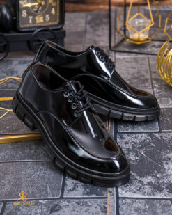 Mocasini de barbati casual, negri lăcuiti, cu șiret, talpa inalta ultra-usoara – AD981 - imagine 5