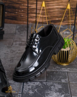Mocasini de barbati casual, negri lăcuiti, cu șiret, talpa inalta ultra-usoara – AD981 - imagine 3