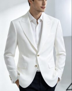 Una visione alternativa del Sacou de bărbați, Slim Fit, Alb, Nasturi aurii-SC1154
