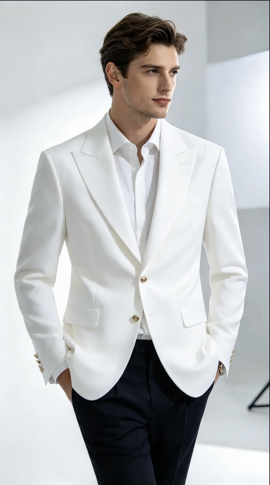 Sacou de bărbați, Slim Fit, Alb, Nasturi aurii-SC1154 - immagine 2