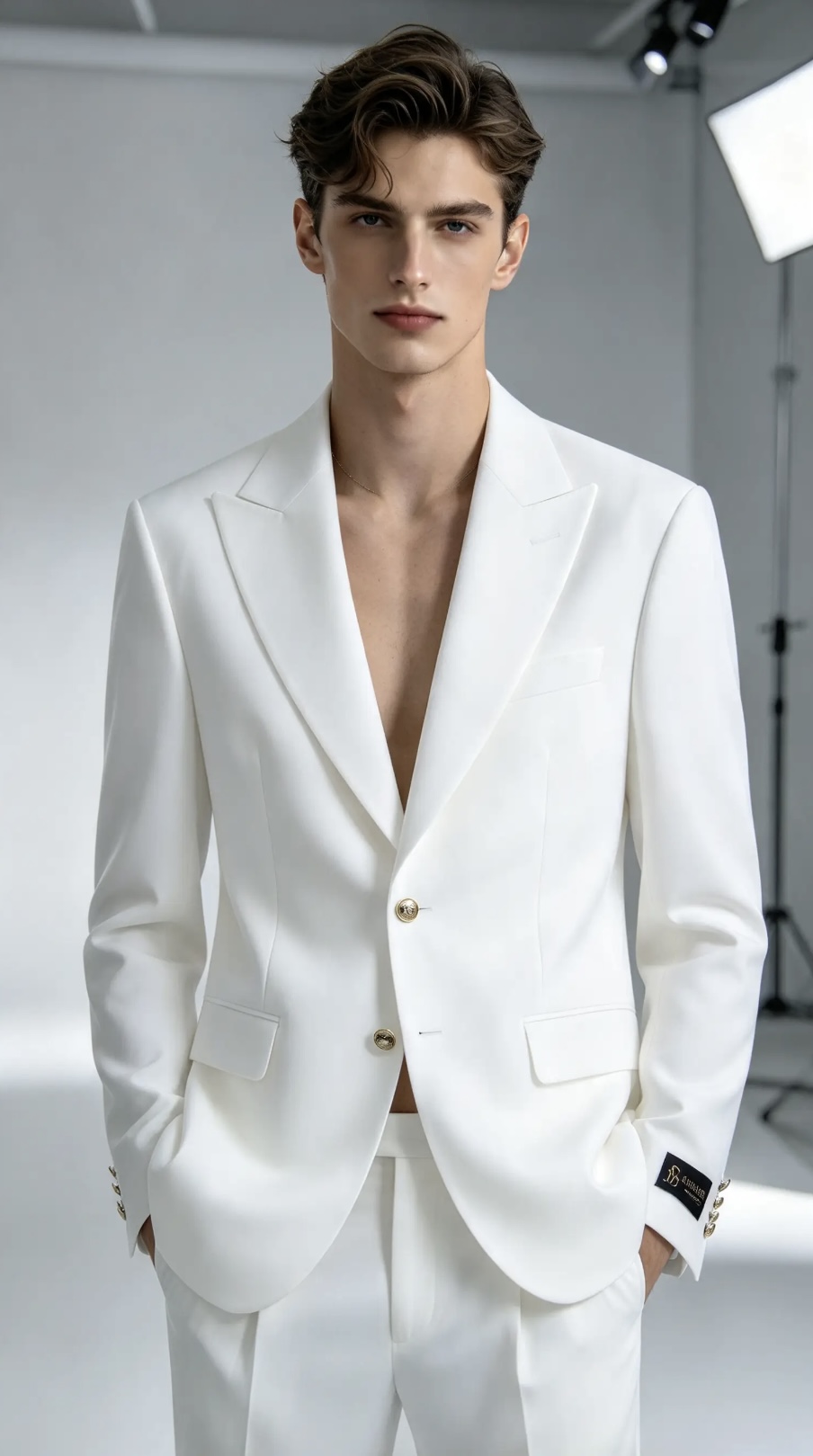 Sacou de bărbați, Slim Fit, Alb, Nasturi aurii-SC1154 - immagine 4