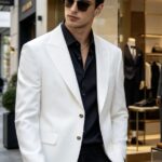 Sacou de bărbați, Slim Fit, Alb, Nasturi aurii-SC1154