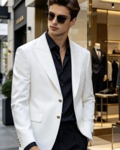 Sacou de bărbați, Slim Fit, Alb, Nasturi aurii-SC1154