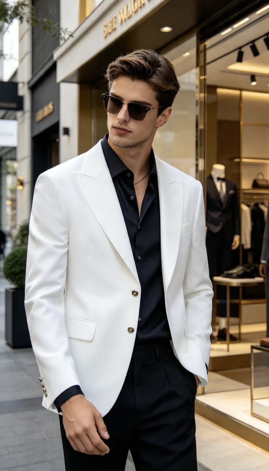 Sacou de bărbați, Slim Fit, Alb, Nasturi aurii-SC1154