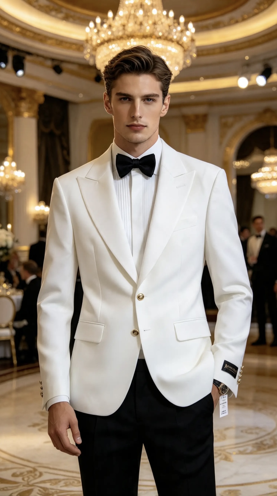 Sacou de bărbați, Slim Fit, Alb, Nasturi aurii-SC1154 - immagine 3
