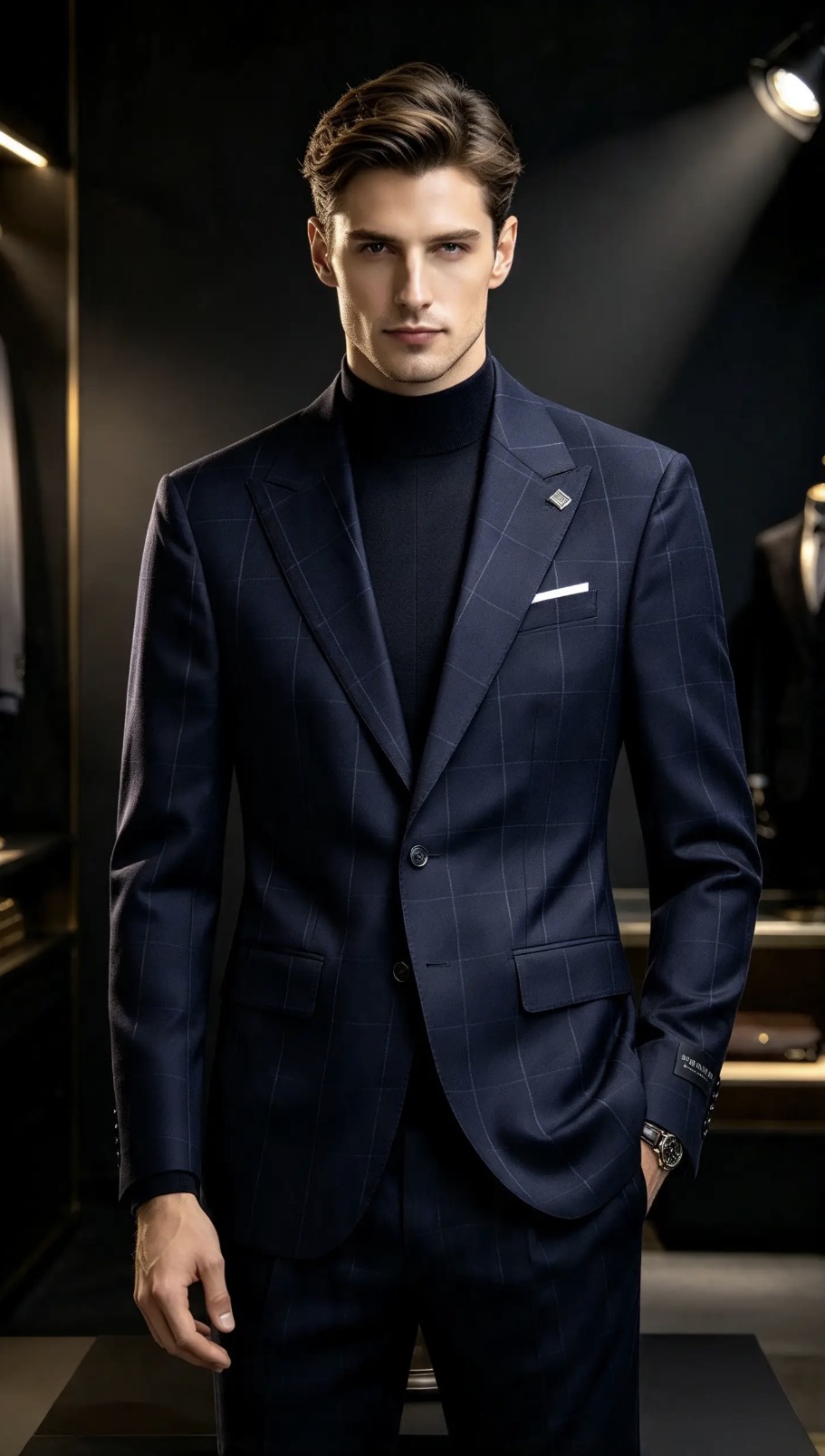Sacou de bărbați, Slim Fit, Bleumarin in carouri- SC1155 - immagine 4