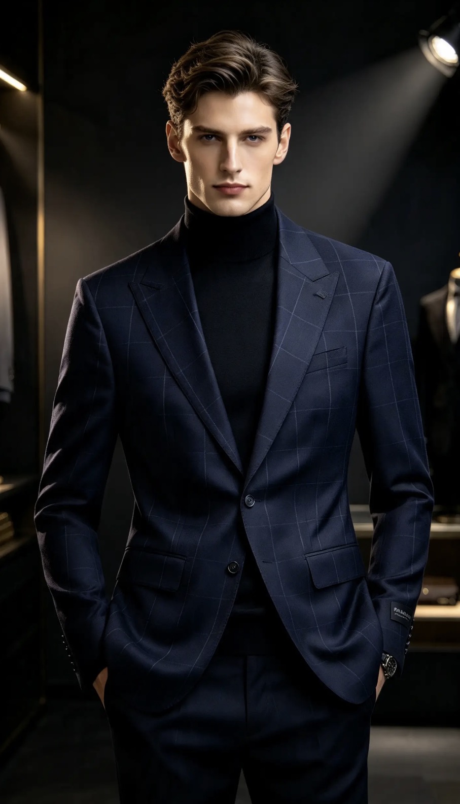Sacou de bărbați, Slim Fit, Bleumarin in carouri- SC1155 - immagine 3