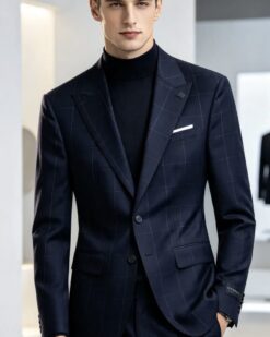 Una visione alternativa del Sacou de bărbați, Slim Fit, Bleumarin in carouri- SC1155